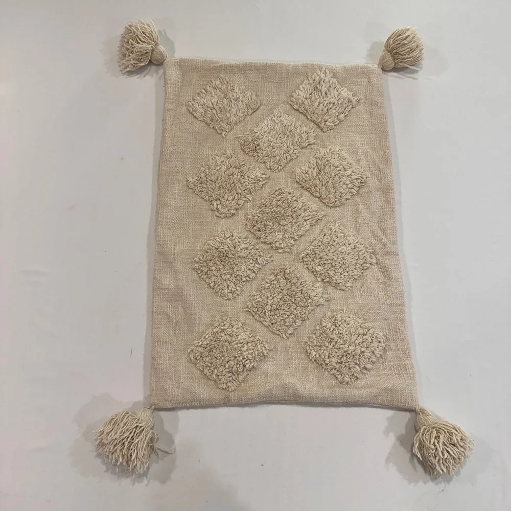H&M‎ Home Tufted Diamond Tassel Cushion Cover 16x24 Beige Cotton | Boho Scandi